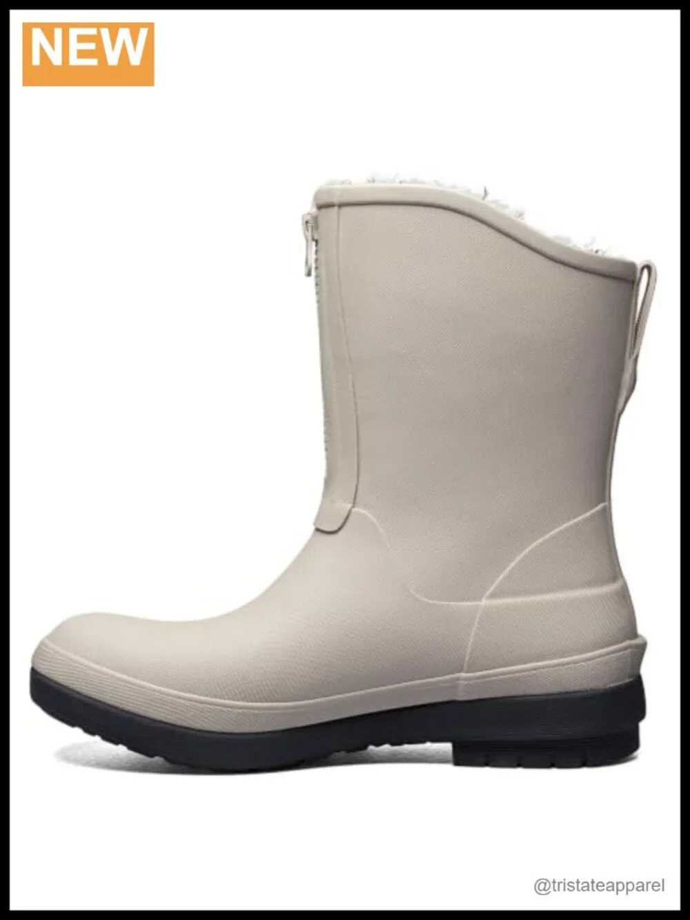 Waterproof Rubber Snow Boots Calf High Zip Closure Plush Lining